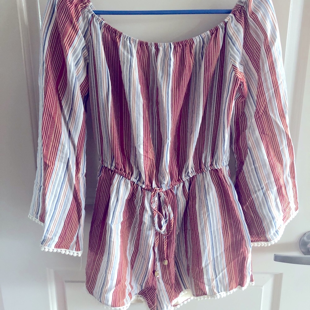Striped Off the Shoulder Romper